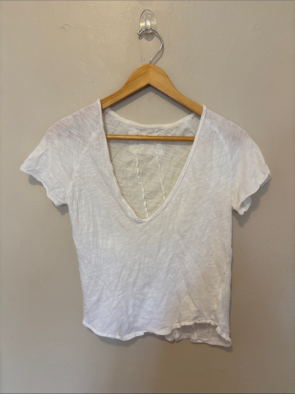 We The Free White Short Sleeve V-Neck Tee with Ladder Back